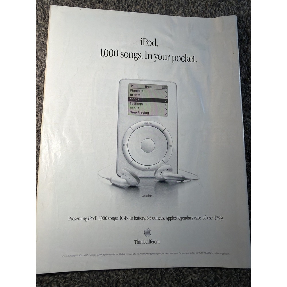 Apple iPod Vintage Print Ad 2001 From Newsweek Magazine Dec 3, 2001